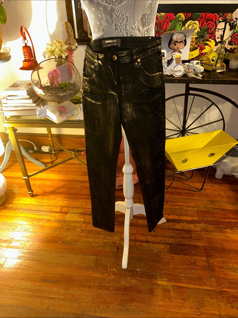 Roberto Cavalli Black Metallic Skinny Jeans